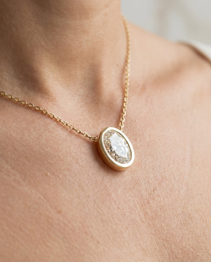 Oval Diamond Pendant — 14k Yellow Gold