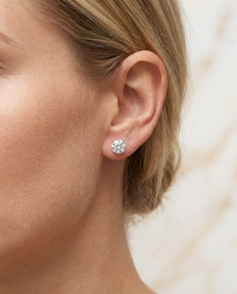 Round Diamond Earrings · D Colour — 14k White Gold