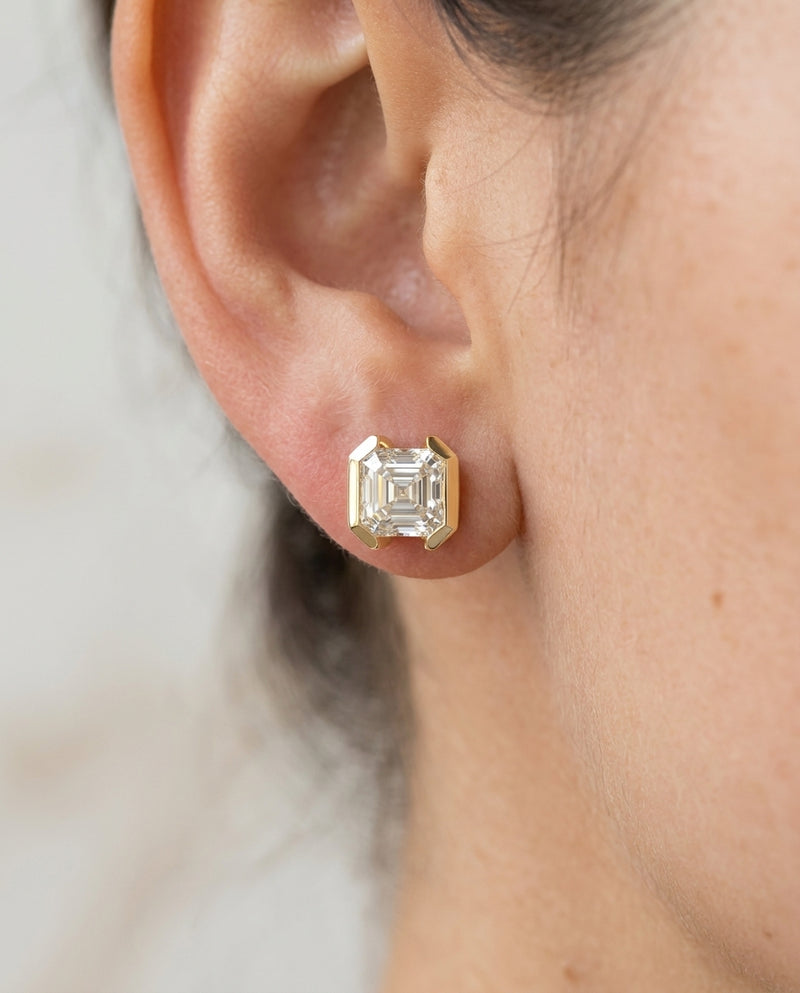 6.09 ct Diamond Stud Earrings — 14k Yellow Gold