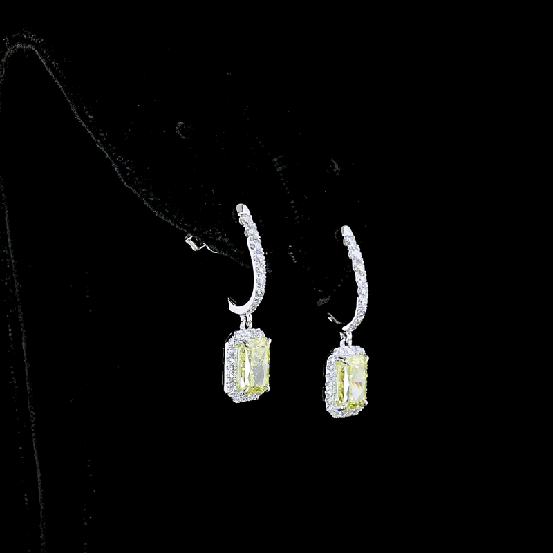 2.68 ct Fancy Intense Yellow Diamond Drop Earrings — 14k White Gold