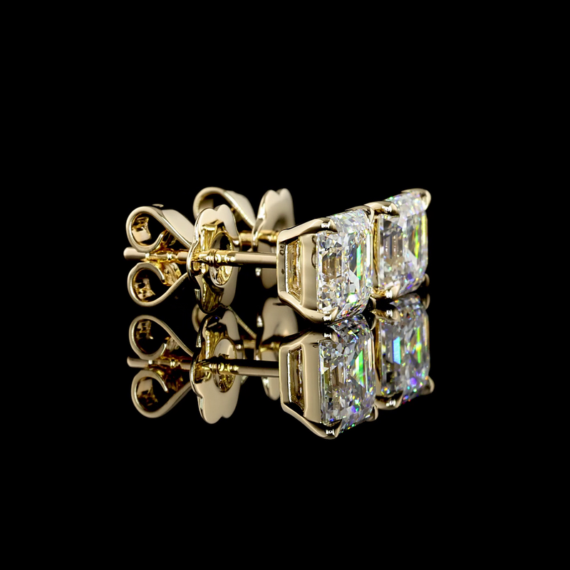 2.4 ct Asscher Diamond Stud Earrings — 14k Yellow Gold