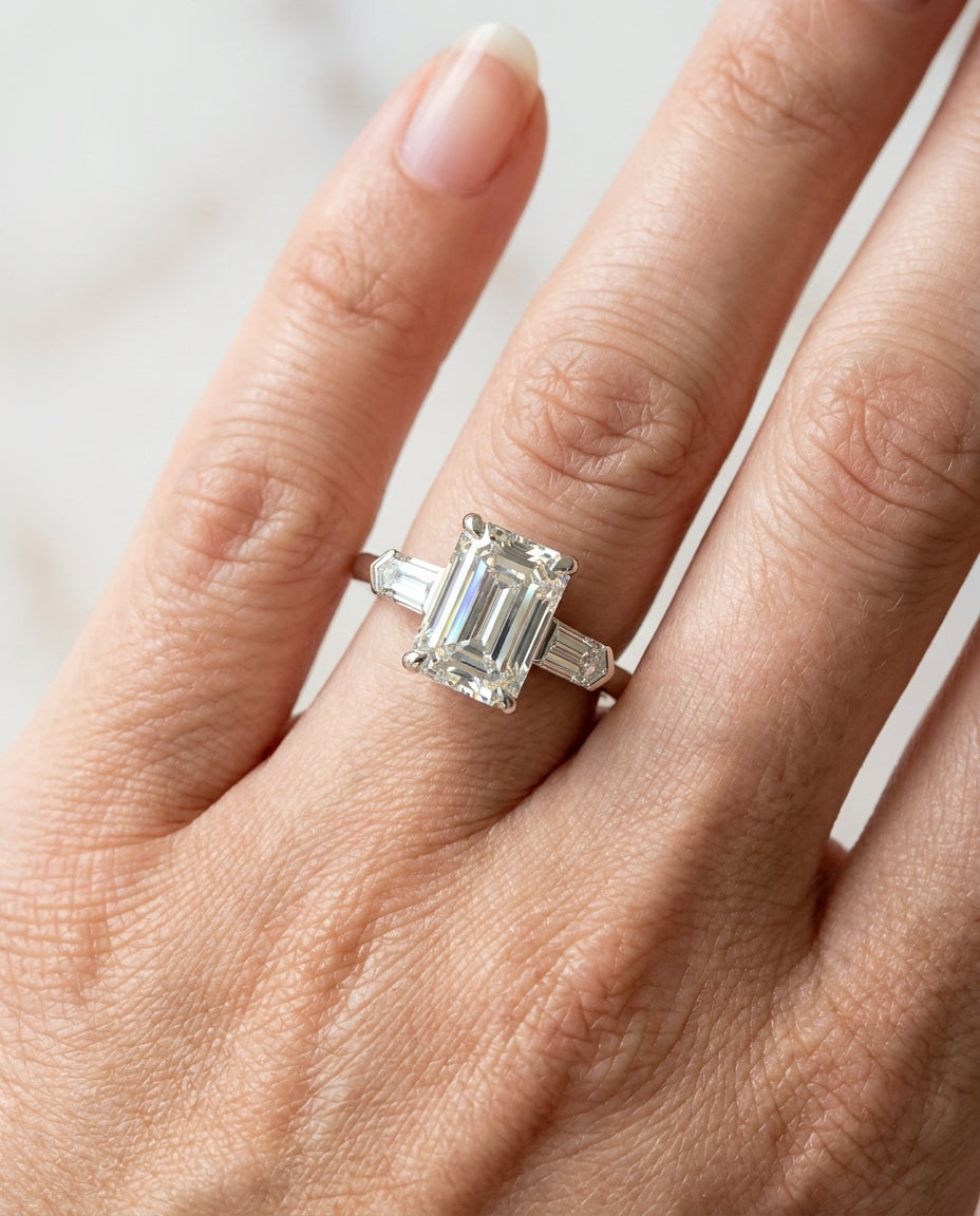 3.81 ct Diamond Three-Stone Ring — 14k White Gold