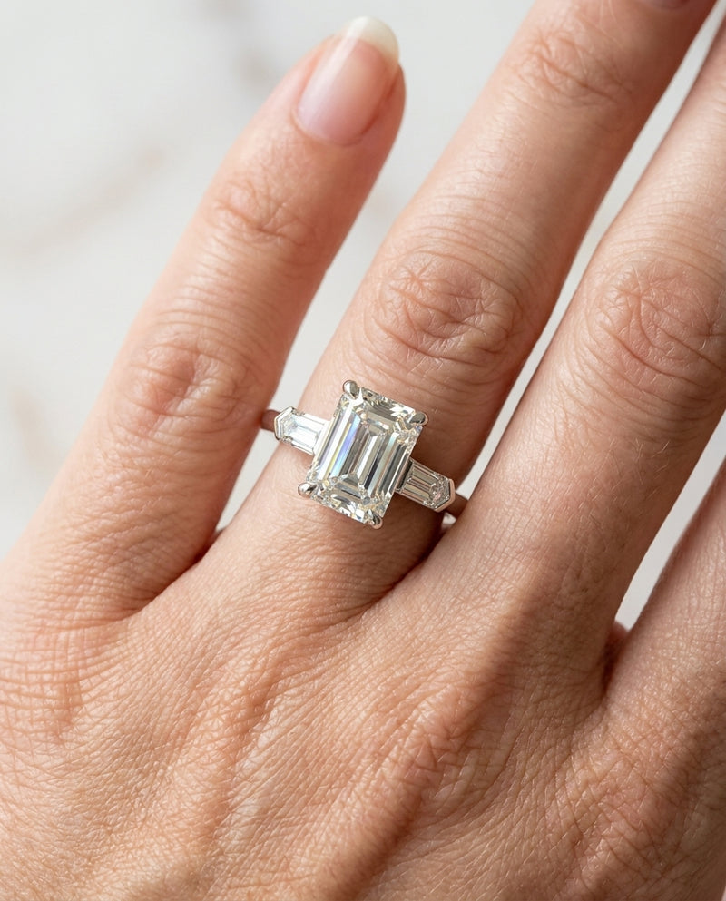 3.81 ct Diamond Three-Stone Ring — 14k White Gold