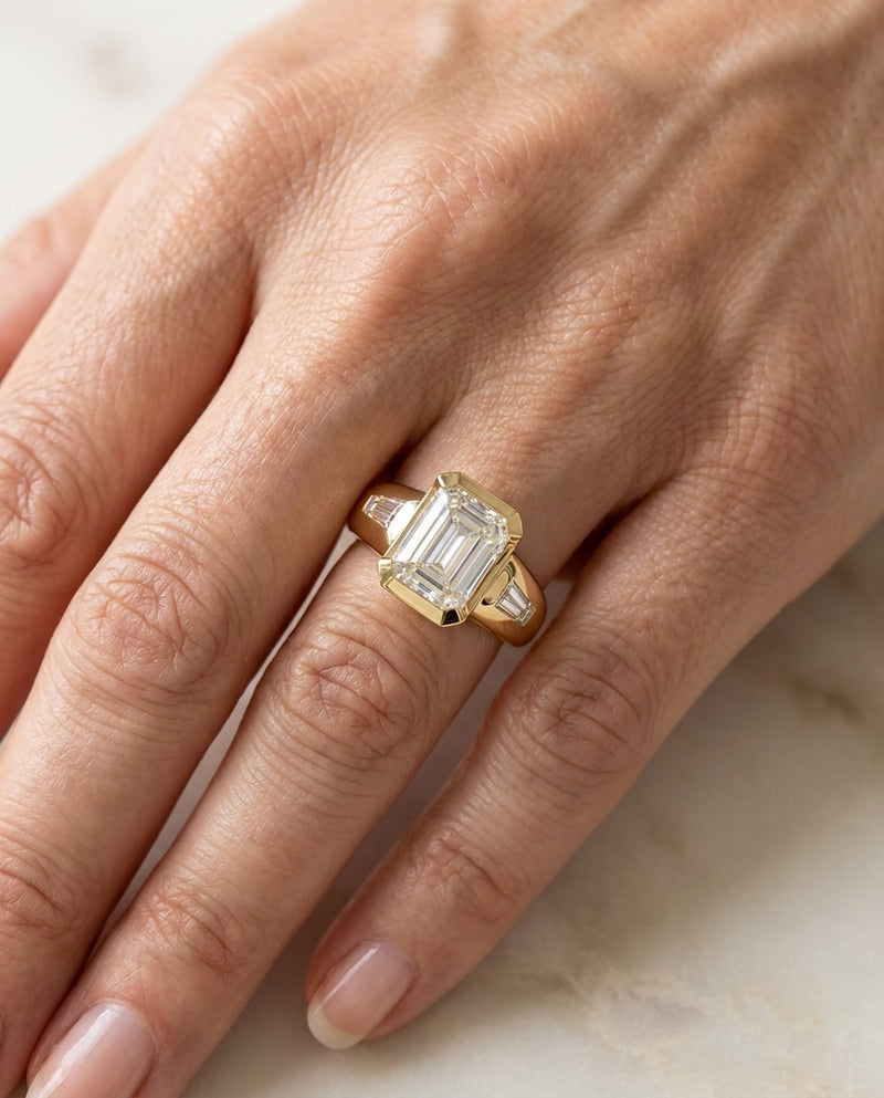 3.39 ct Diamond Three-Stone Ring — 14k Yellow Gold