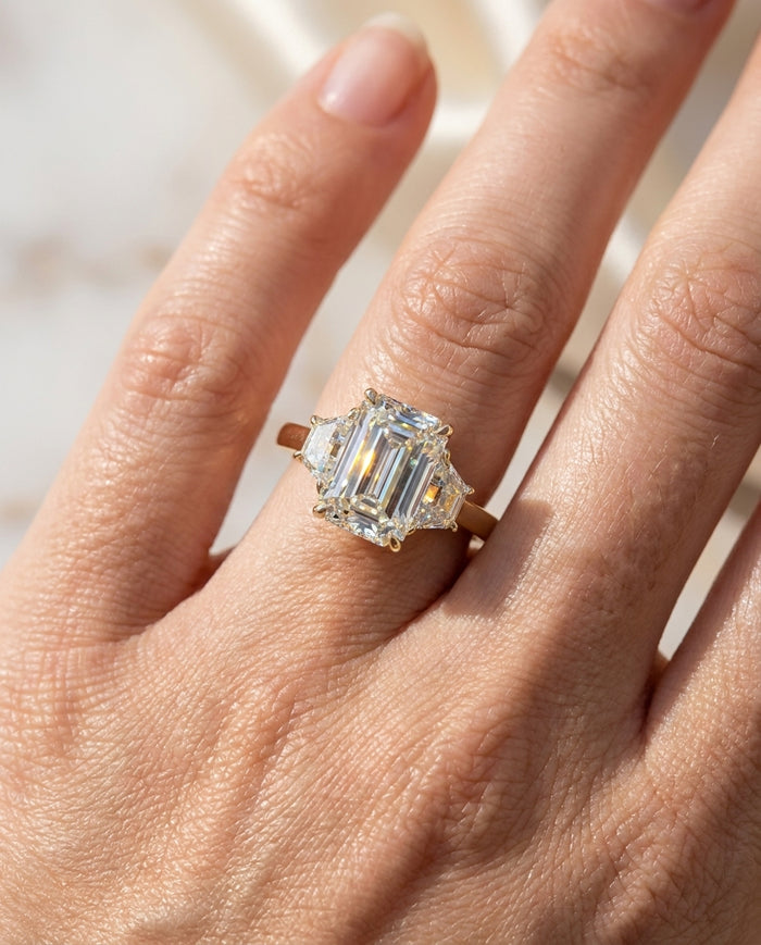 3.48 ct Diamond Three-Stone Ring — 14k Yellow Gold