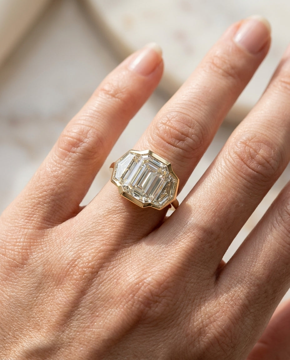 8.98 ct Diamond Three-Stone Ring — 14k Yellow Gold