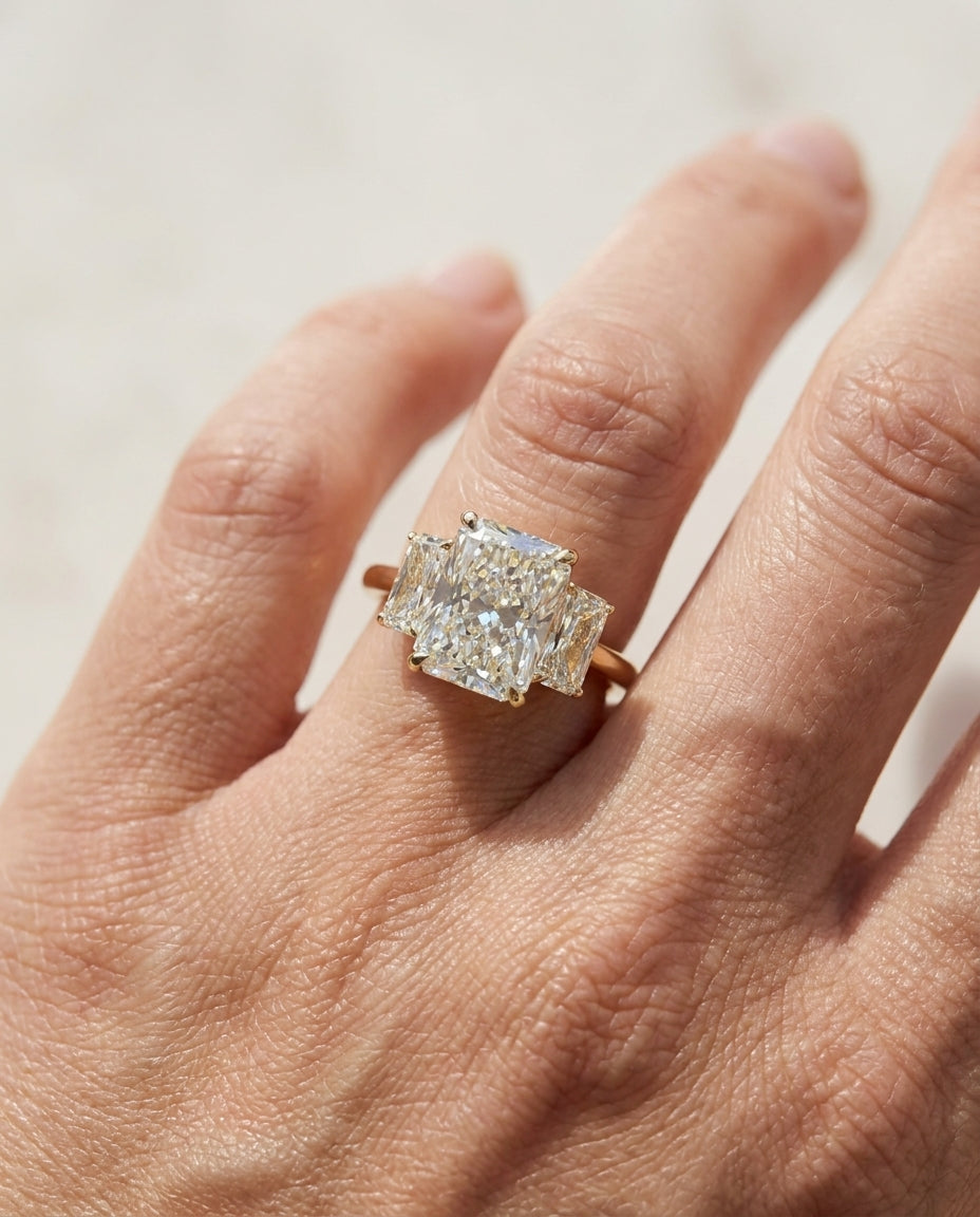 3.34 ct Diamond Three-Stone Ring — 18k Yellow Gold